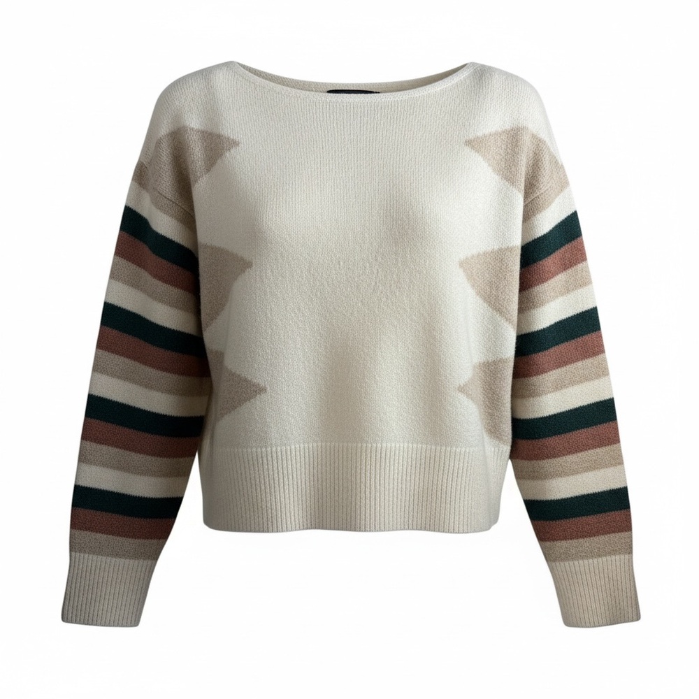 Madewell Colorblock Geometric Striped Pullover Sweater - Cream - Size M